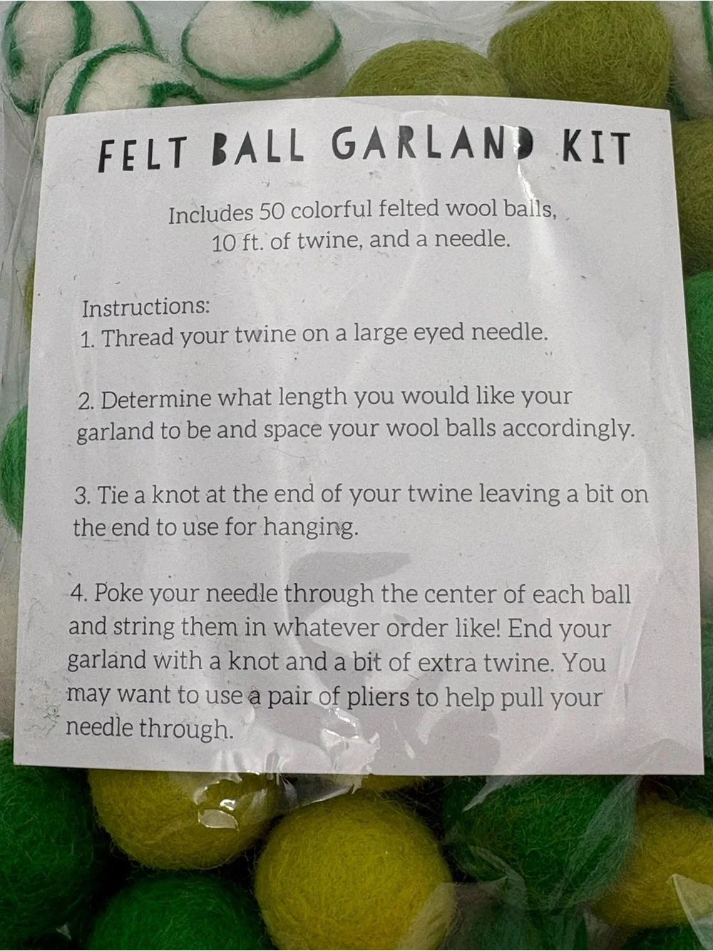 Green Felt Ball Garland Kit